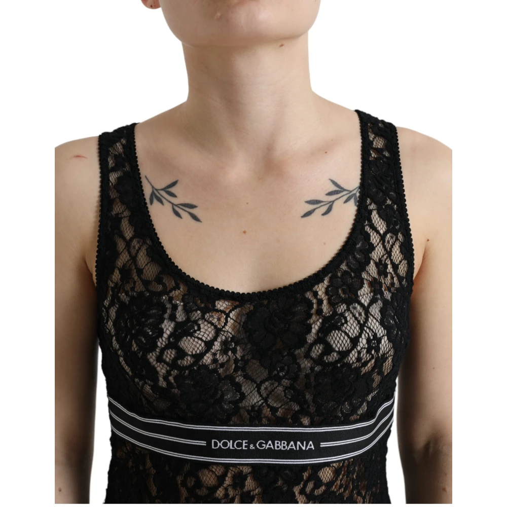 Dolce & Gabbana Elegante kanten tanktop met logodetail Black Dames