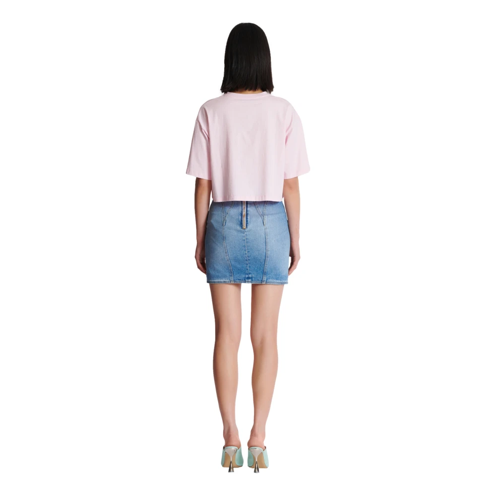 Balmain T-shirt met handtekeningborduurwerk Pink Dames