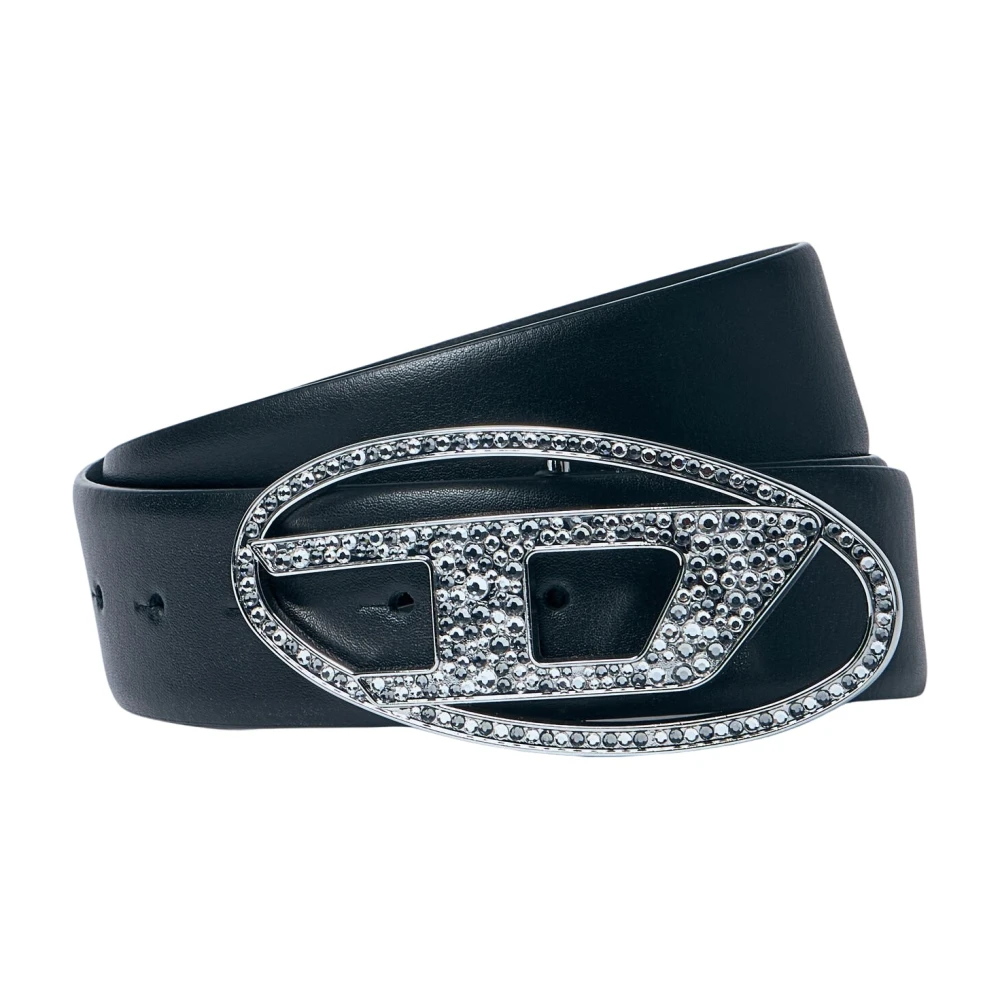 Diesel Kristallen Gesp Leren Riem Black Dames