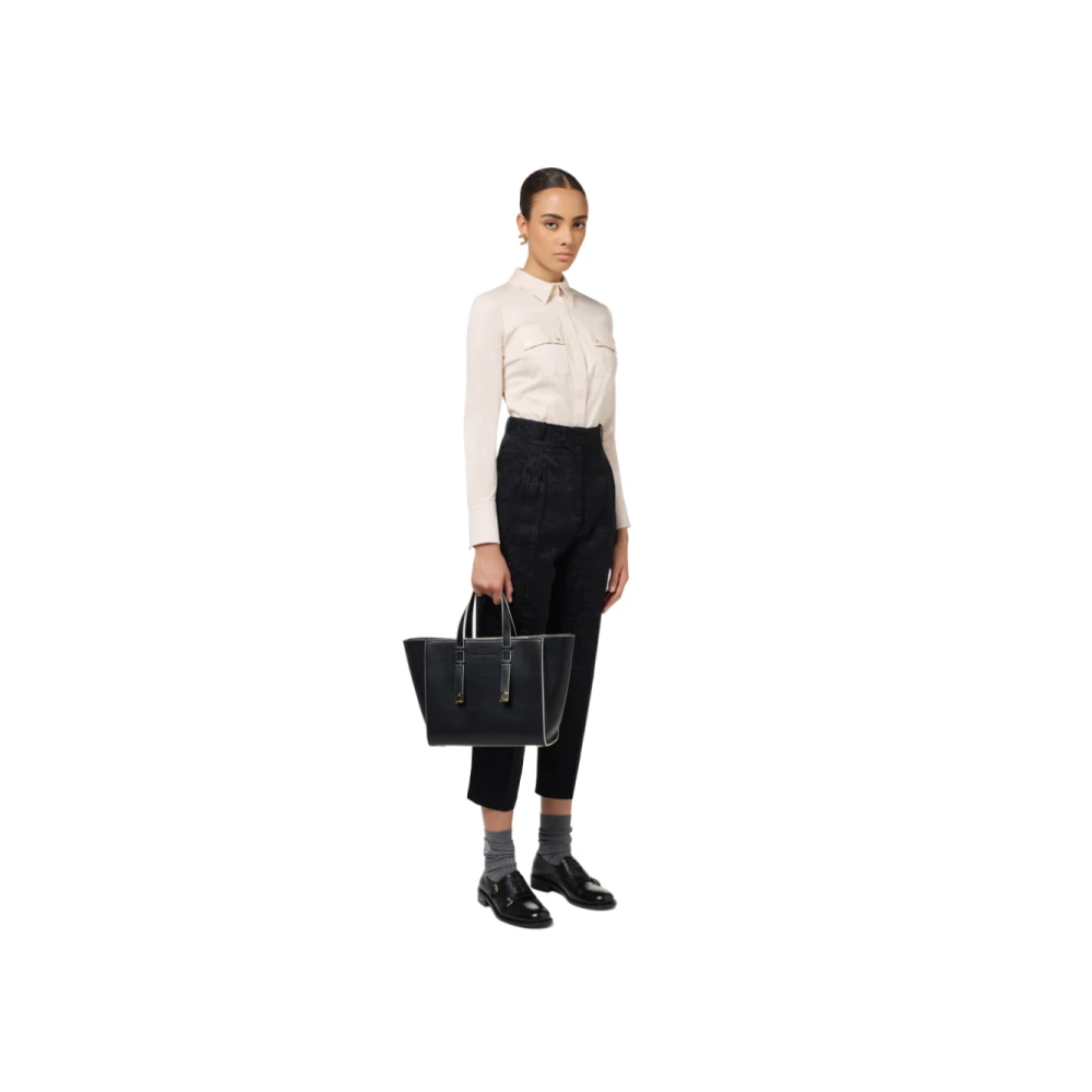 Elisabetta Franchi Zwarte Rechte Crêpe Jacquard Broek Black Dames