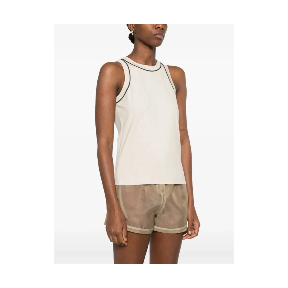 BRUNELLO CUCINELLI Beige Crew Neck Sleeveless Bead Top Beige Dames