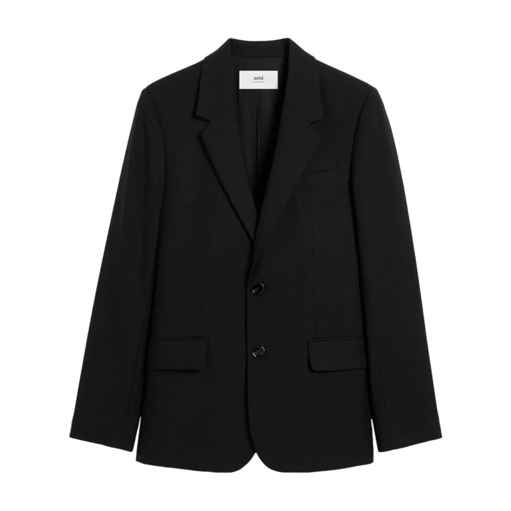 Ami Paris Gestructureerde wollen blazerjas met revers Black Dames