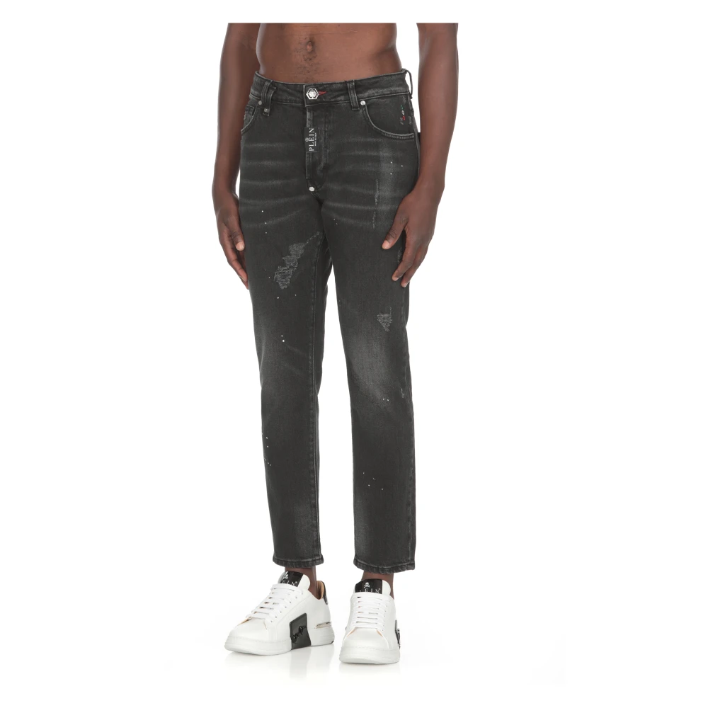 Philipp Plein Zwarte Katoenen Jeans met Hexagon Patch Black Heren