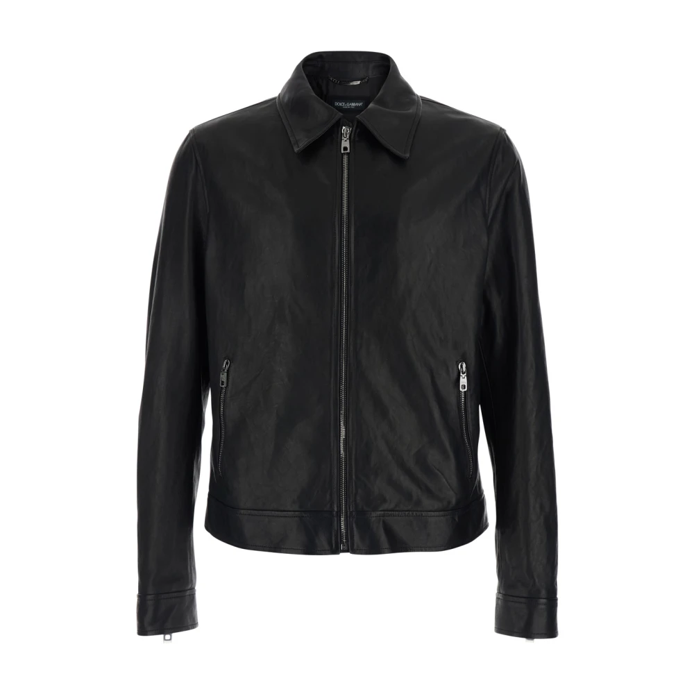 Dolce & Gabbana Men's Black Classic Collar Leather Jacket - Leather Jackets - L - Jackets