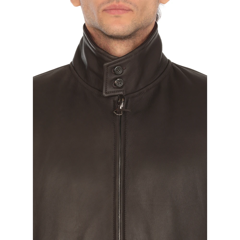 Stewart Zwarte Leren Jas Hoge Hals Rits Black Heren