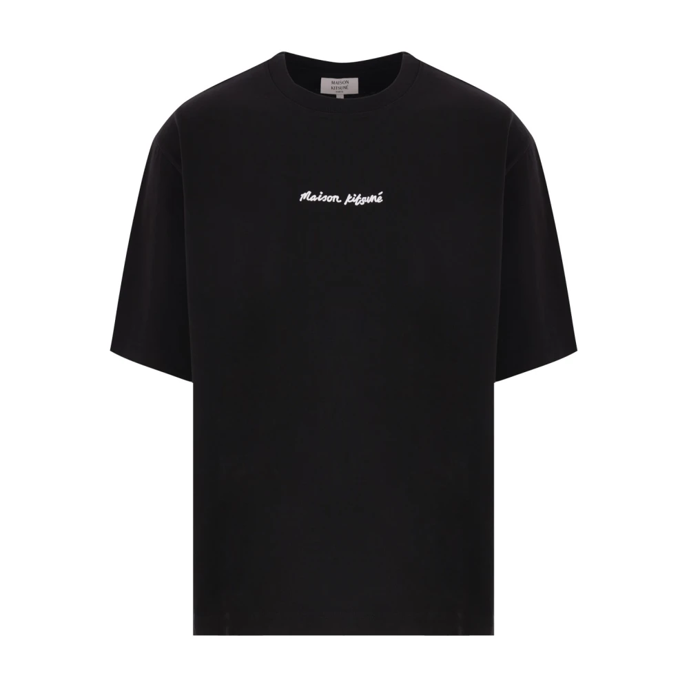 Maison Kitsuné Zwarte Oversized T-shirt met Borduurwerk Black Heren