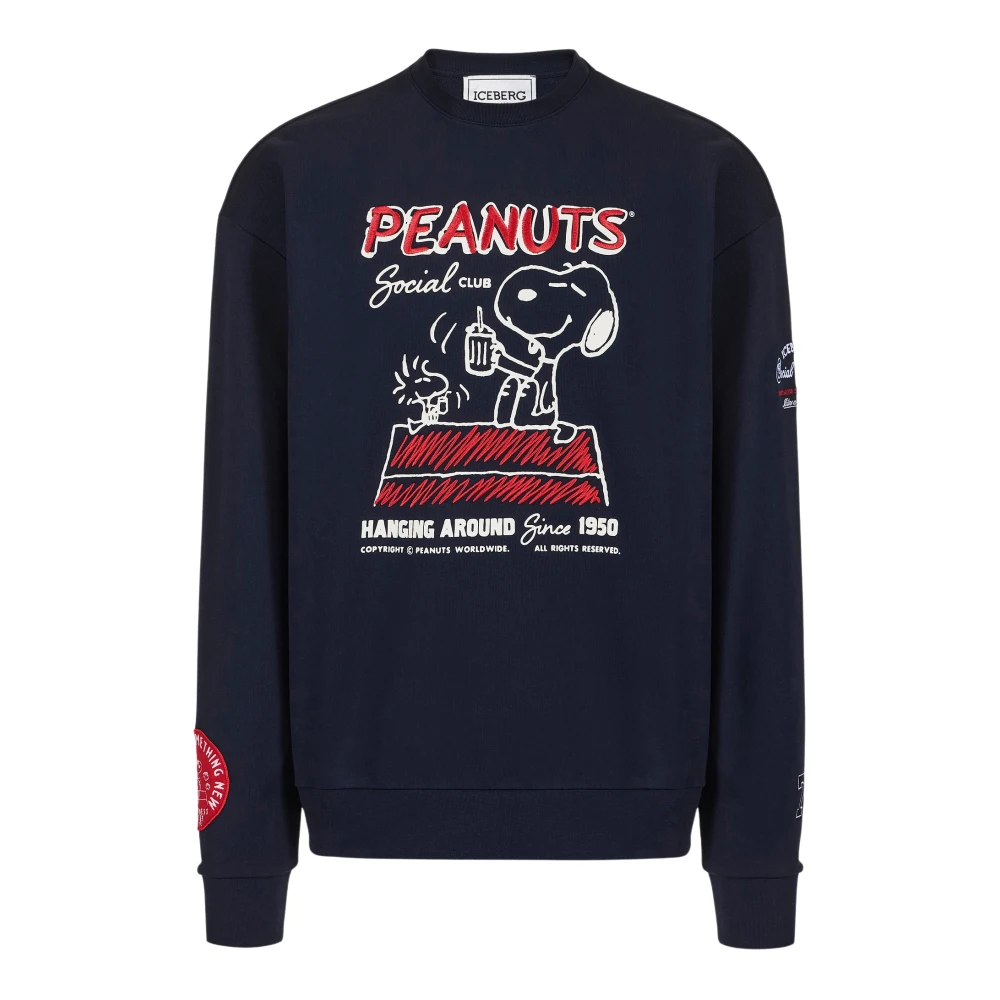 Iceberg Mannelijk Blauw Hoodies & Sweatvesten Heren, Xl, Katoen, Regular Fit Crew Neck Sweatshirt
