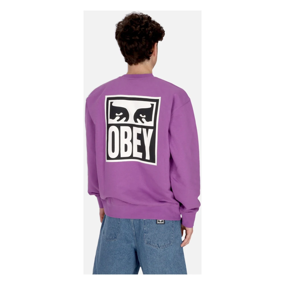 Obey Iconische Crewneck Sweatshirt Lichtgewicht French Terry Purple Heren