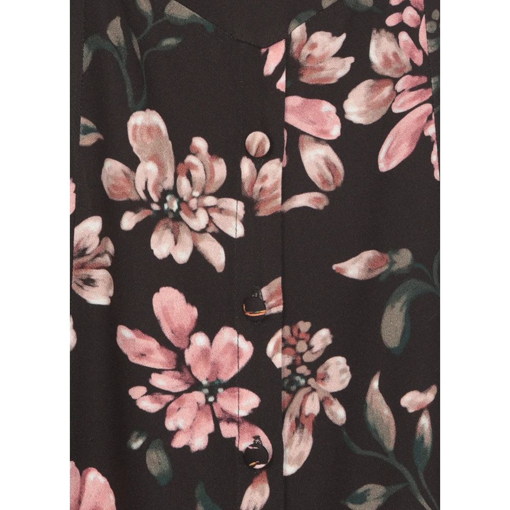 Mar De Margaritas Zwarte V-hals jurk met contrasterend patroon Black Dames