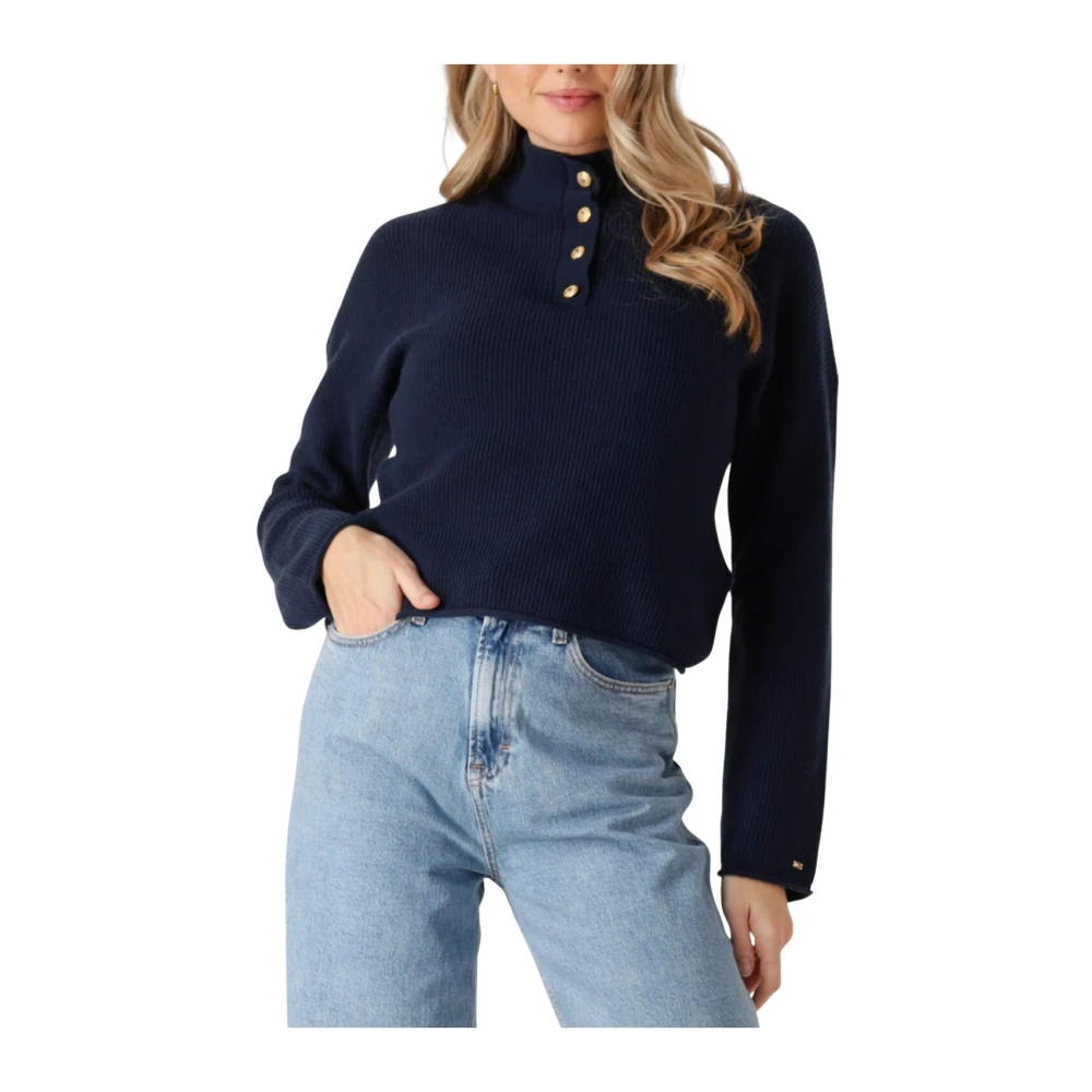 Tommy Hilfiger Gouden Knoop Polo Sweater Blue Dames