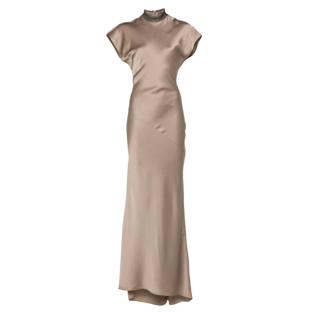 BRUNELLO CUCINELLI Satijnen maxi-jurk met kettingdetail Beige Dames