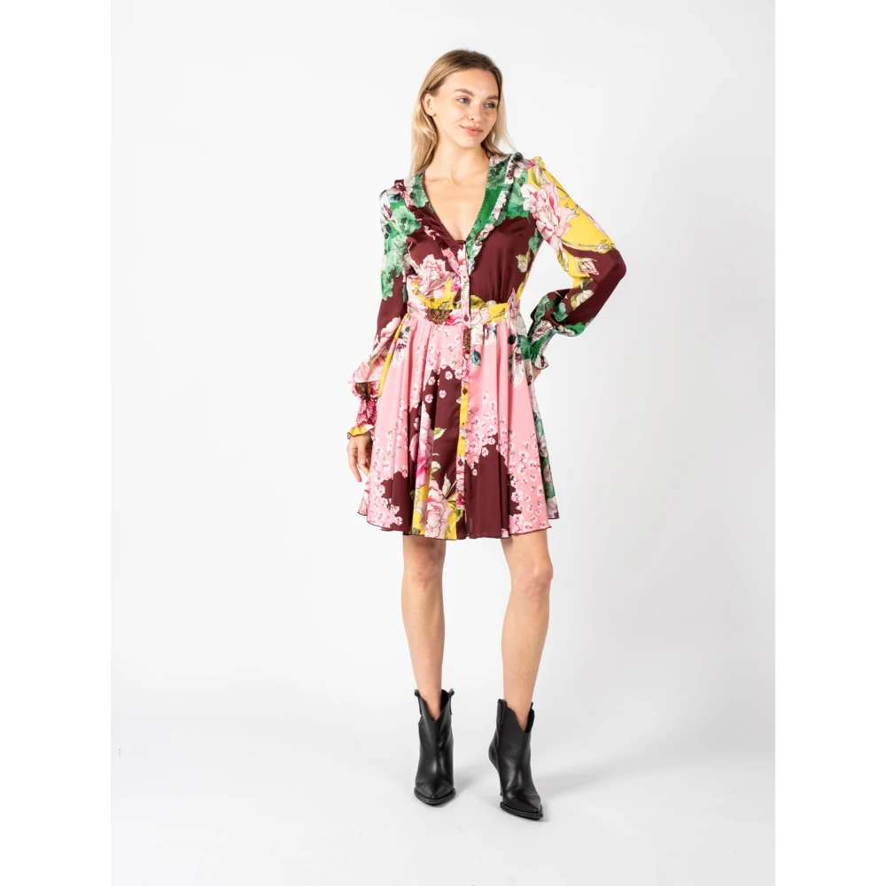 pinko Bloemen Midi Jurk met V-Hals en Knoopsluiting Multicolor Dames