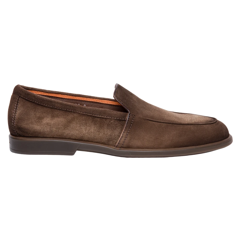 Santoni Men's Brown Loafers, 9 Uk, Suede Loafers Flat Shoes