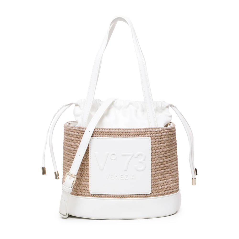 V73 Witte Stro Mand Tas met Trekkoordsluiting White Dames