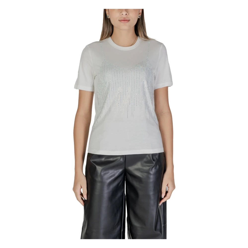Only Witte Rhinestone T-shirt Korte Mouwen White Dames