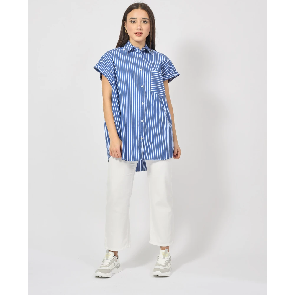 Gaëlle Paris Blauw Gestreepte Oversized Shirt Blue Dames