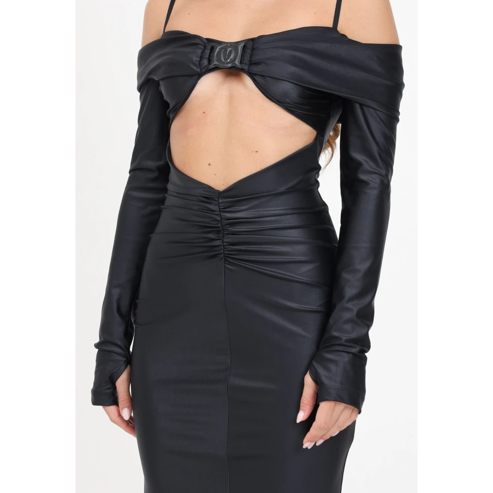 Versace Jeans Couture Zwarte jurk met uitsnijding en ruches Black Dames