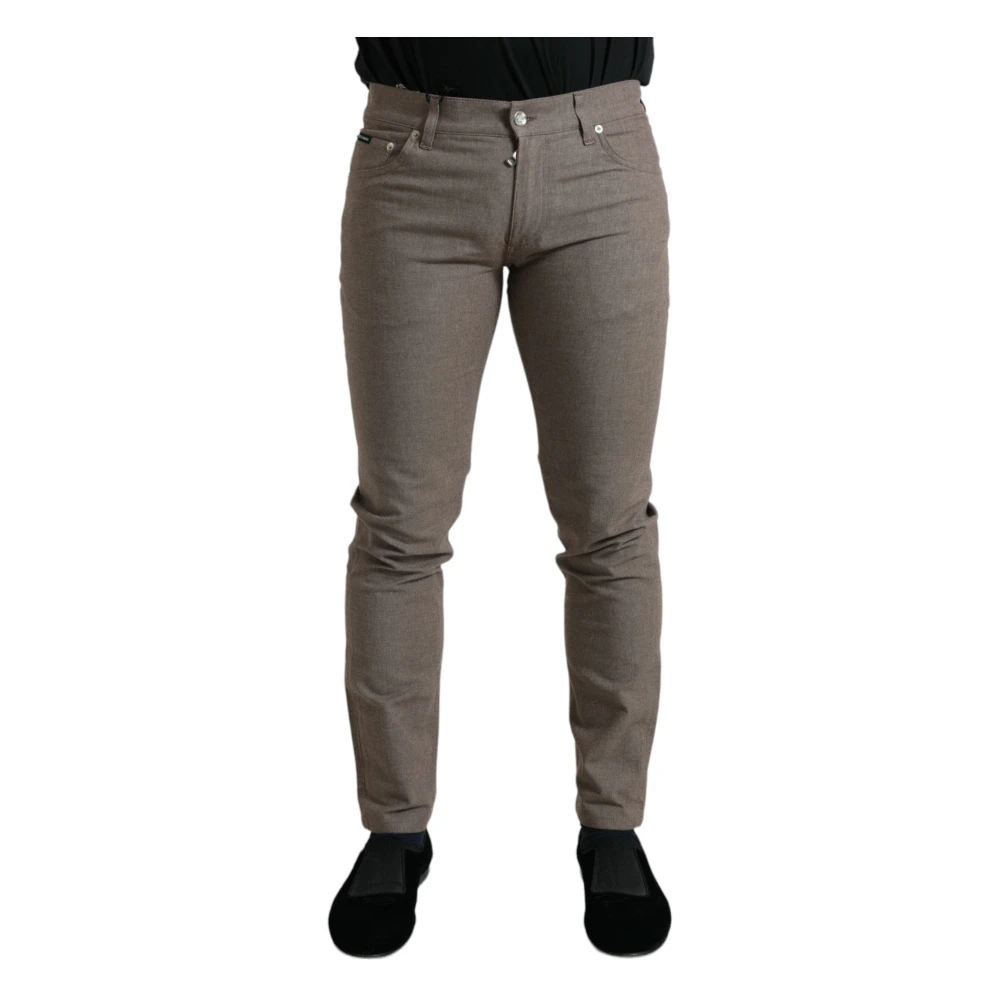 Dolce & Gabbana Men's Gray Slim Fit Jeans, 4XL, Elegant Brown Cotton Stretch Skinny Trousers