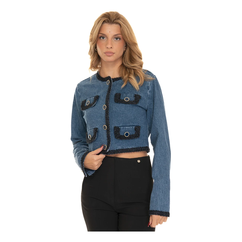 Liu Jo Korte Chanel-stijl jas met Lurex Blue Dames