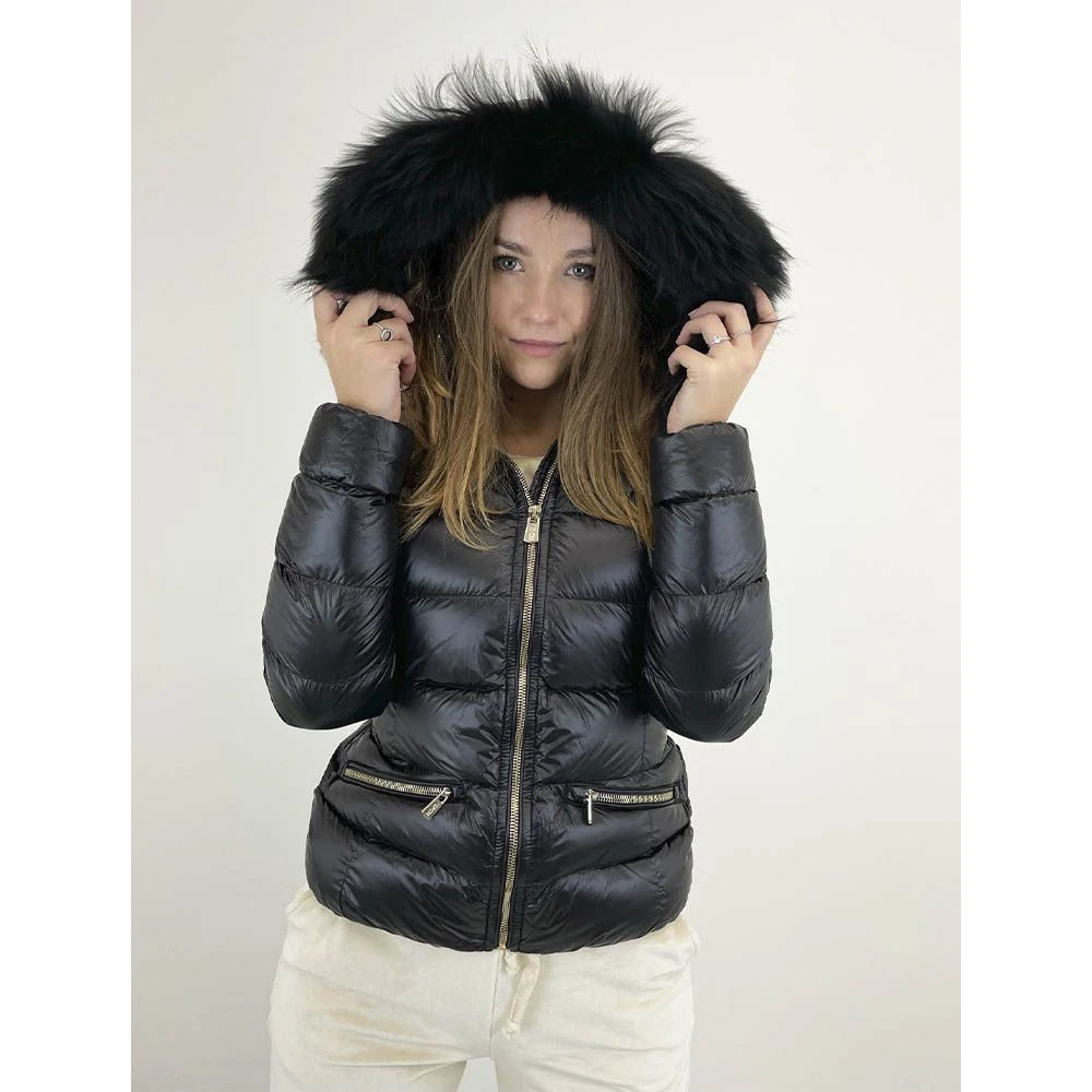 YES ZEE Zwarte gewatteerde jas met afneembare bontkraag Black Dames