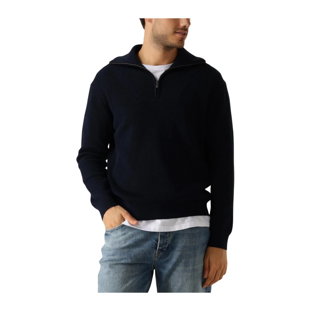 Pure Path Heren Loose Fit Gebreide Halfzip Blue Heren