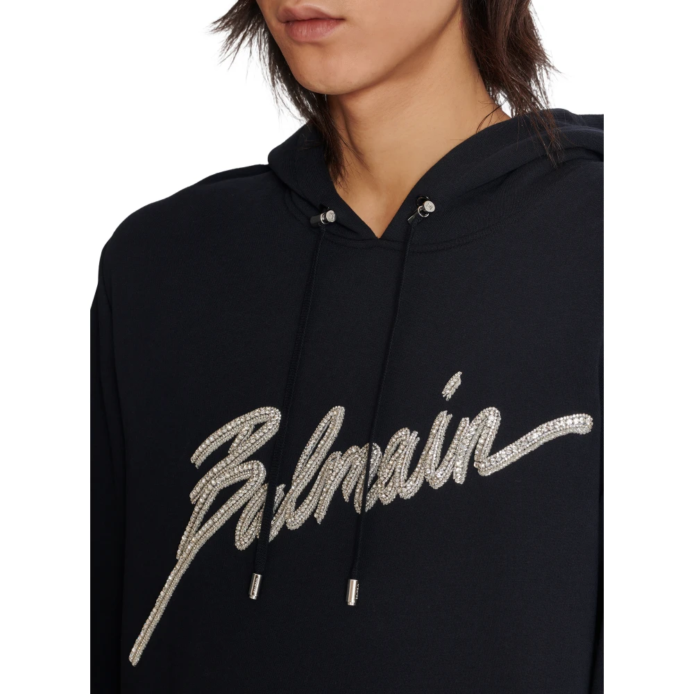 Balmain Geborduurde Bamain Letter hoodie Black Heren