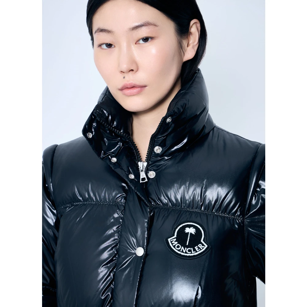 Moncler Korte donsjas met logopatch Black Dames