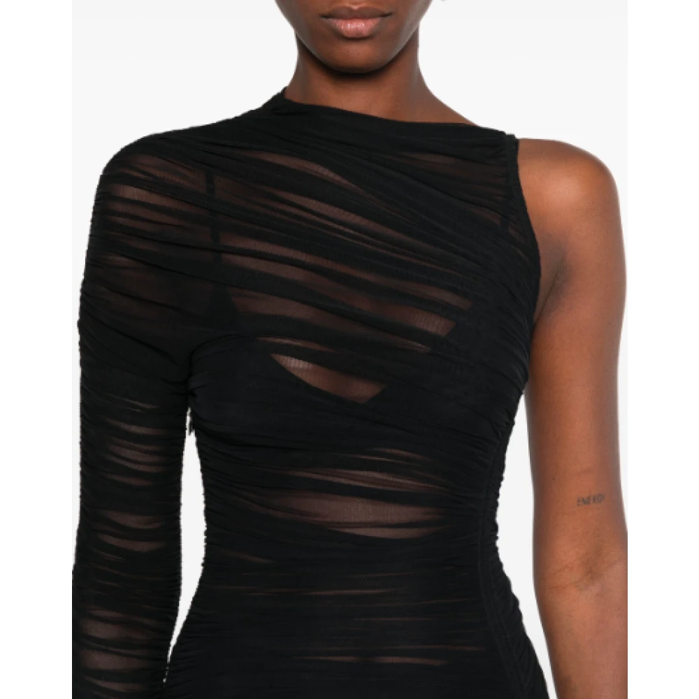 Mugler Zwarte Mesh Robe Jurk Black Dames