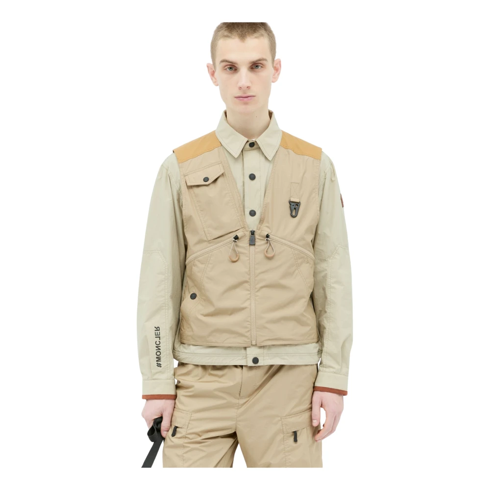 Moncler Jas met Ripstop Weefsel en Bevestigde Gilet Beige Heren