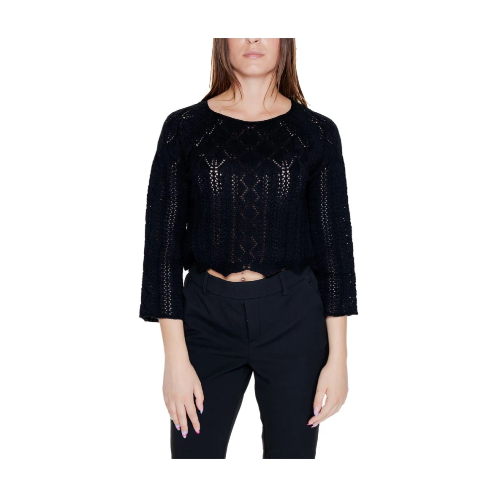 Vero Moda Women's Black Vmginger 3/4 Boatneck Pullover - Round-Neck Knitwear - Xl - Knitwear