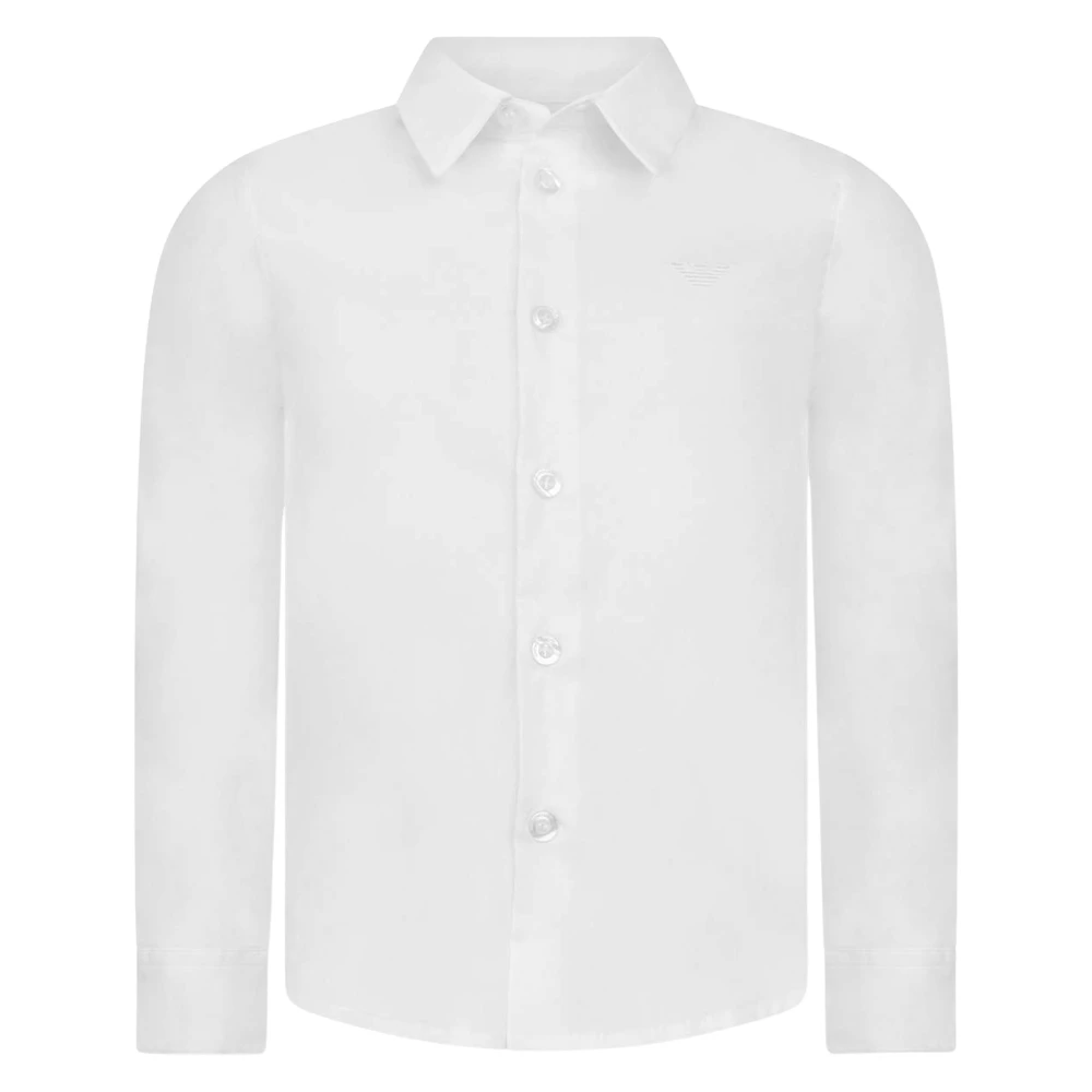 Emporio Armani Boys White Cotton Long Sleeve Branded Shirt Size 8 Y