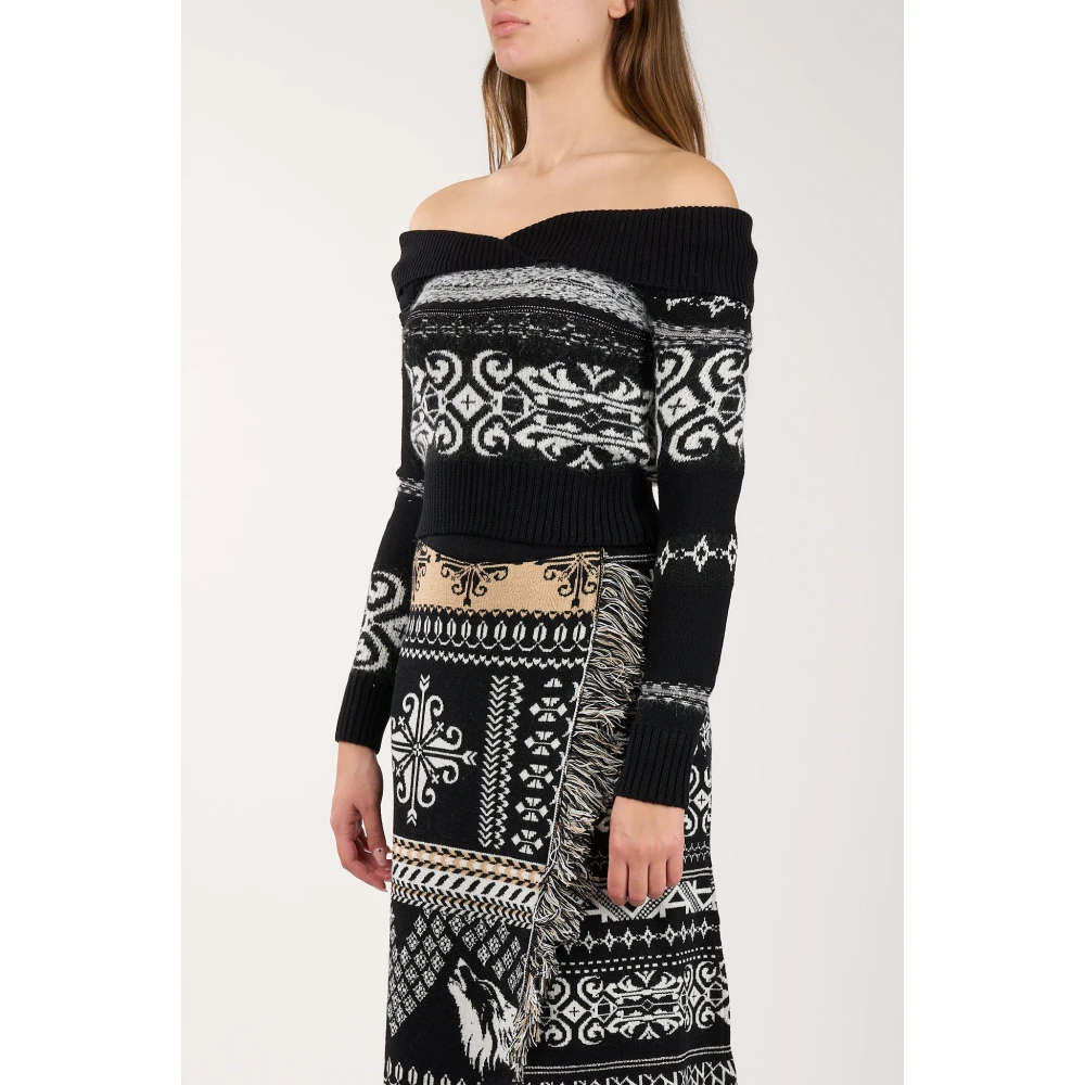 Akep Geknipte wolmix bardot top Black Dames
