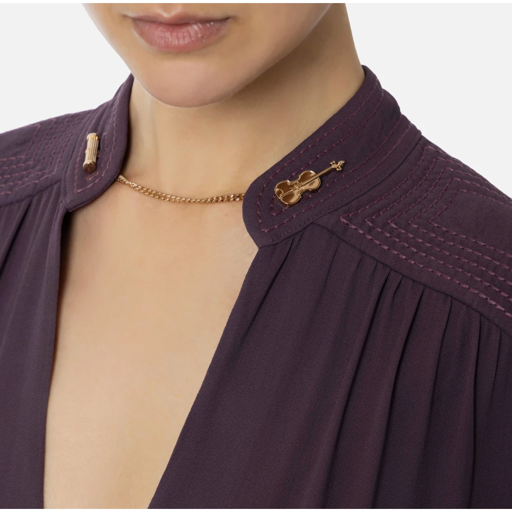 Elisabetta Franchi Viscose overhemd met lange mouwen en borduurwerk Purple Dames