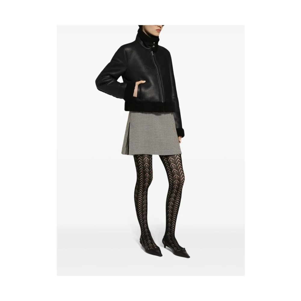 Dolce & Gabbana Shearling jas met hoge kraag Black Dames