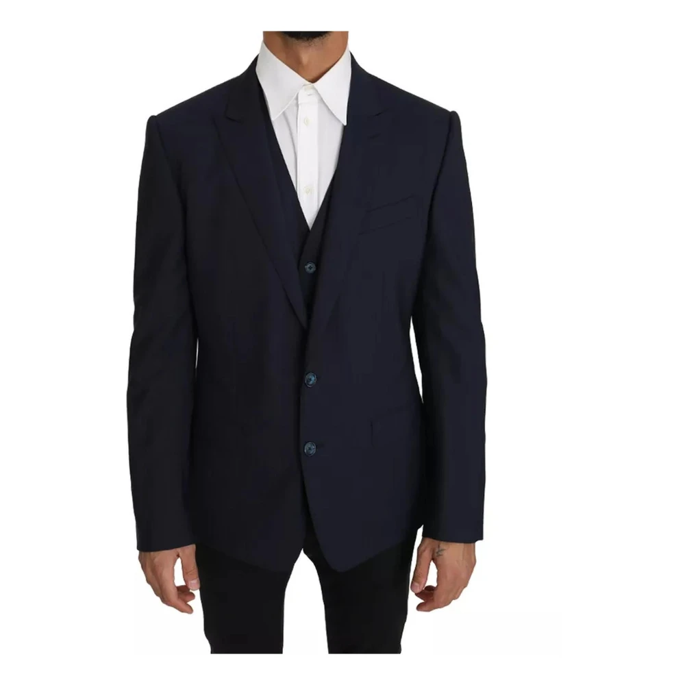 Dolce & Gabbana Blå Slim Fit Blazer med Väst Blue, Herr