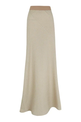 Nuna, beige jacquardrutig kjol