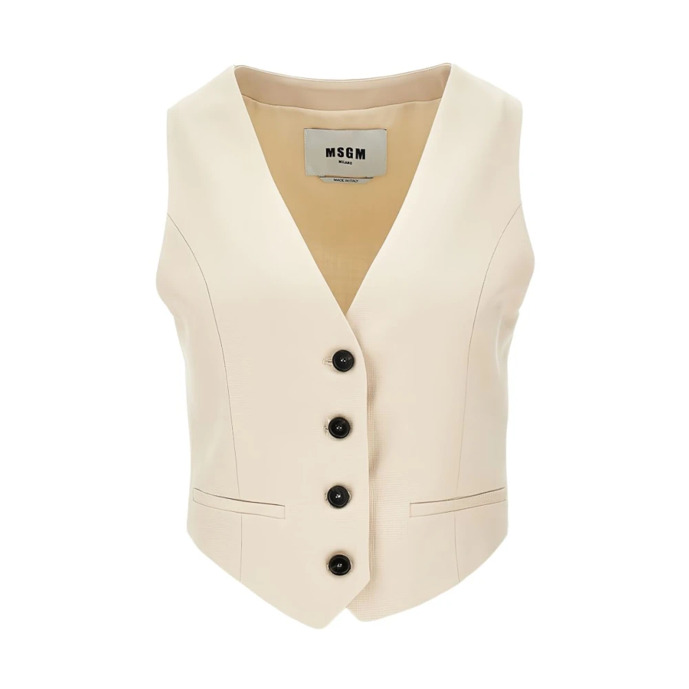 Msgm Women's Beige Waistcoats, M, Buttoned Waistcoat
