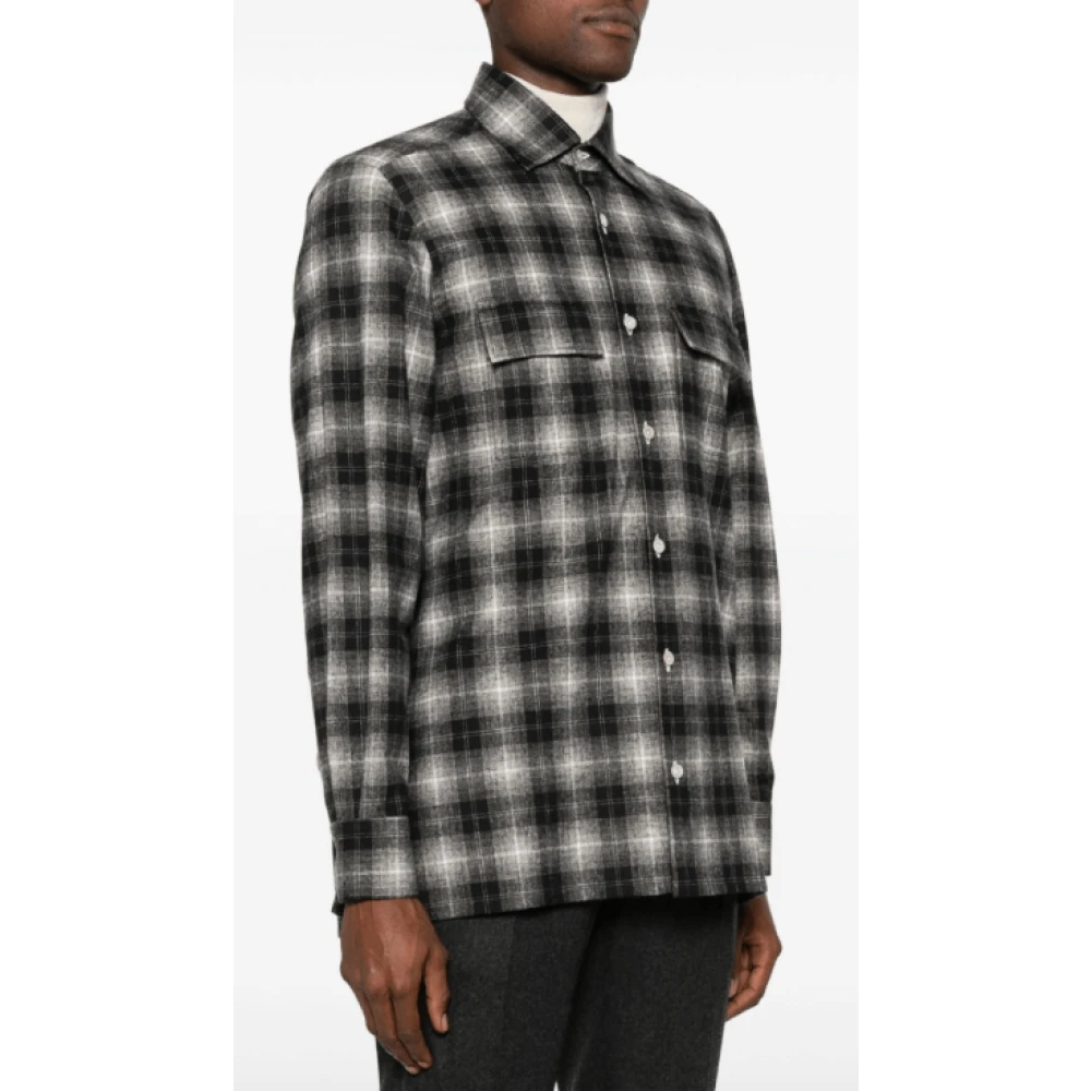 Kiton Zwarte Flanellen Overhemd met Knoopsluiting Black Heren