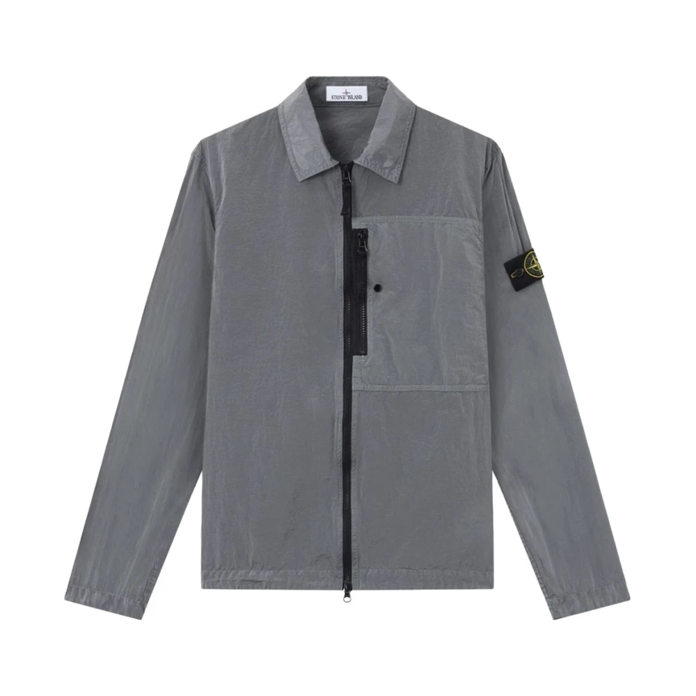 Stone Island Gray Windbreakers, Male, Xl, Nylon Metal Zip-Up Overshirt