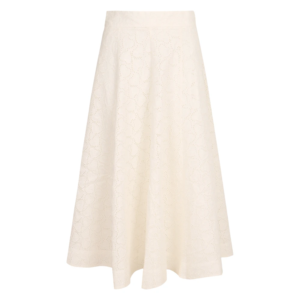 Zimmermann Women's Beige Embroidered Linen Midi Skirt - Midi Skirts - L - Skirts