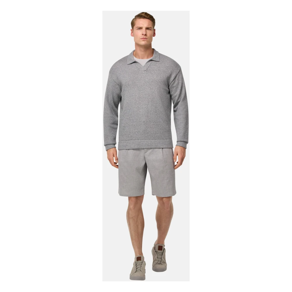 Boggi Milano Katoenen en zijden gebreid poloshirt Gray Heren