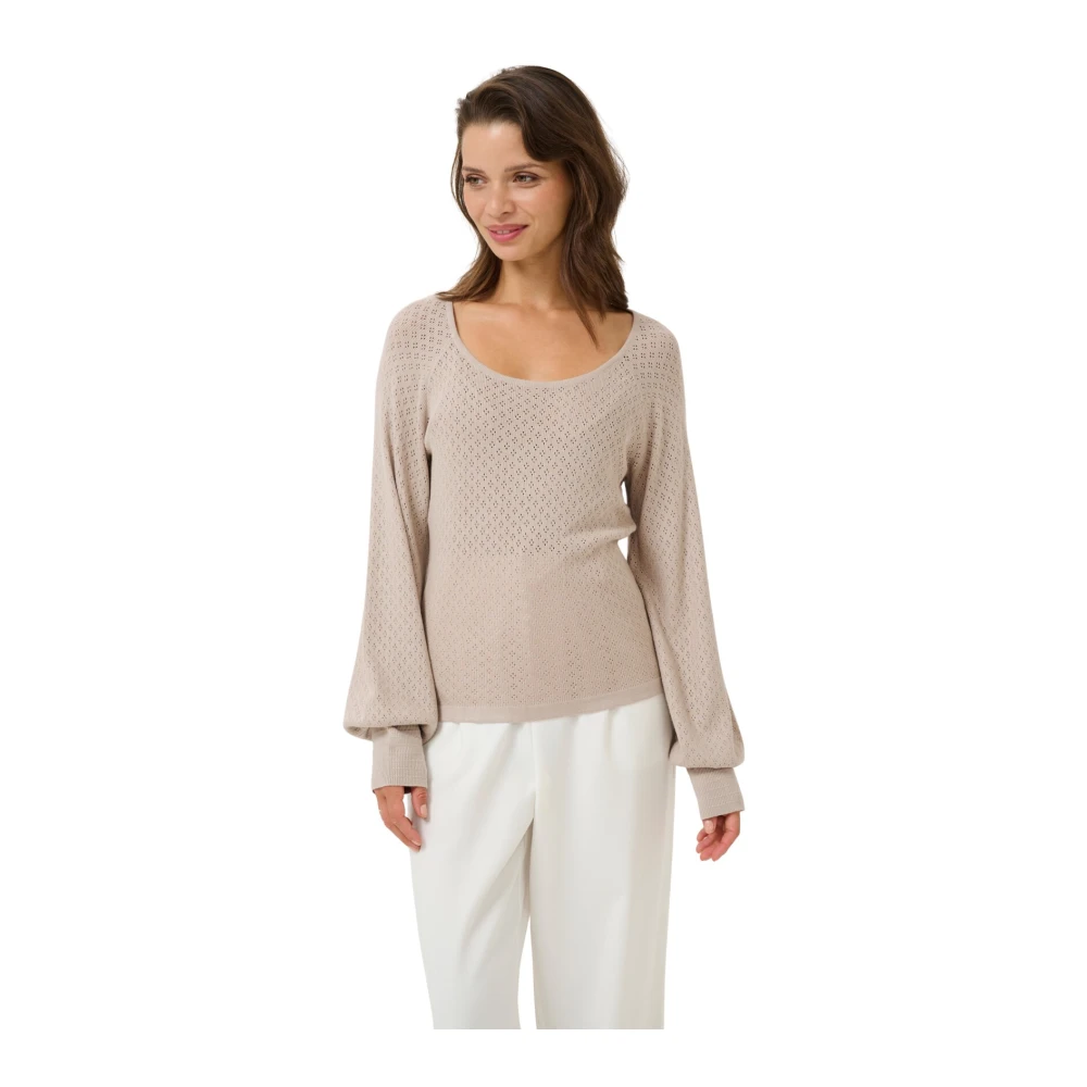 Kaffe Vrouwelijke Gebreide Trui Veergrijs Melange Beige Dames