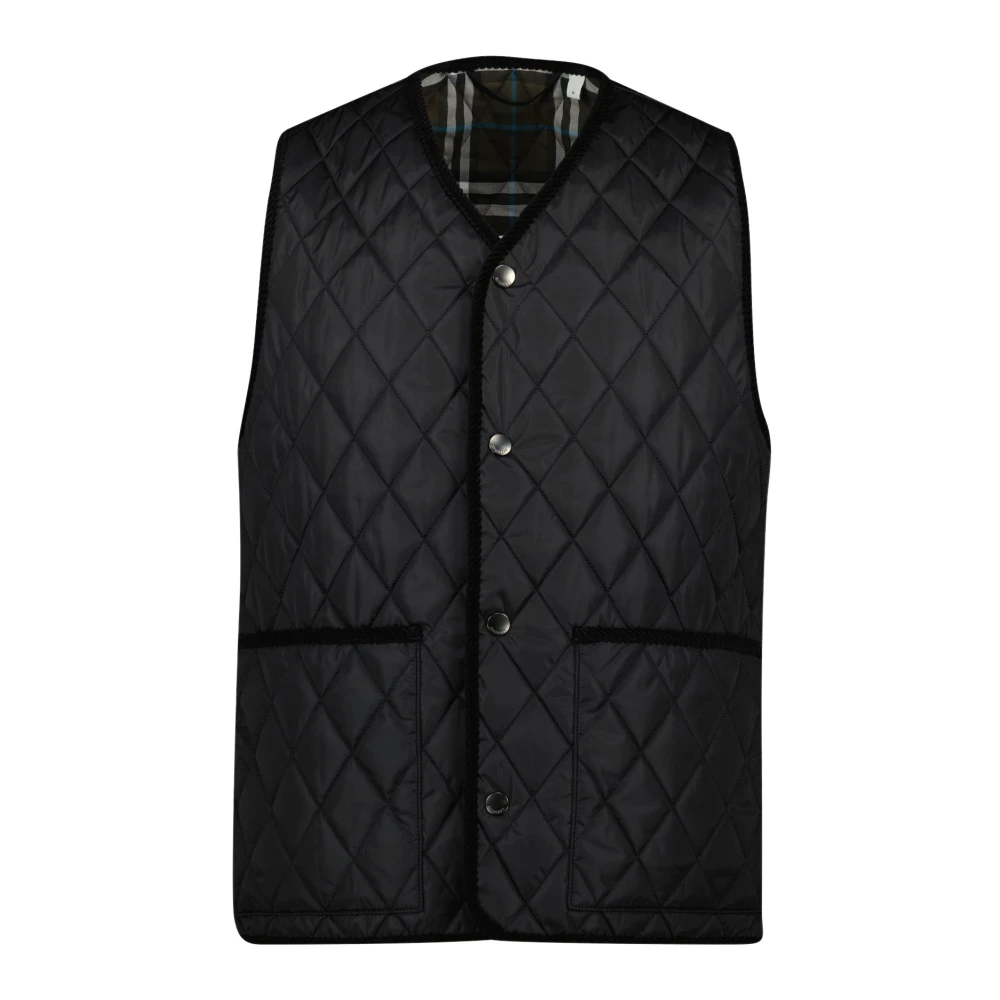 Burberry Men's Black Vests,, Quilted Sleeveless Vest Large