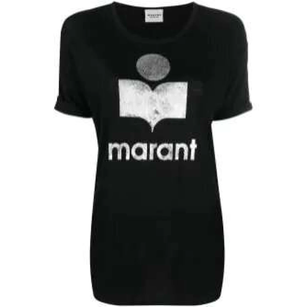 Isabel Marant Étoile Logo Print Linnen T-Shirt Black Dames