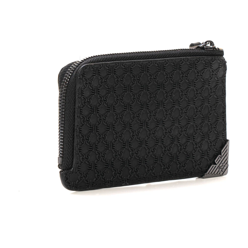 Emporio Armani Leren portemonnee met ritssluiting Black Heren