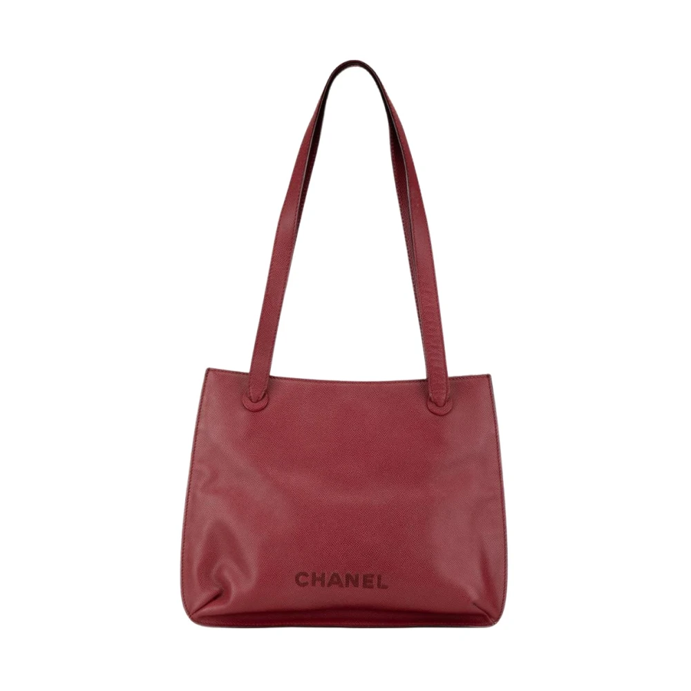 Chanel Vintage Women's Red Pre-Owned Caviar Logo Tote