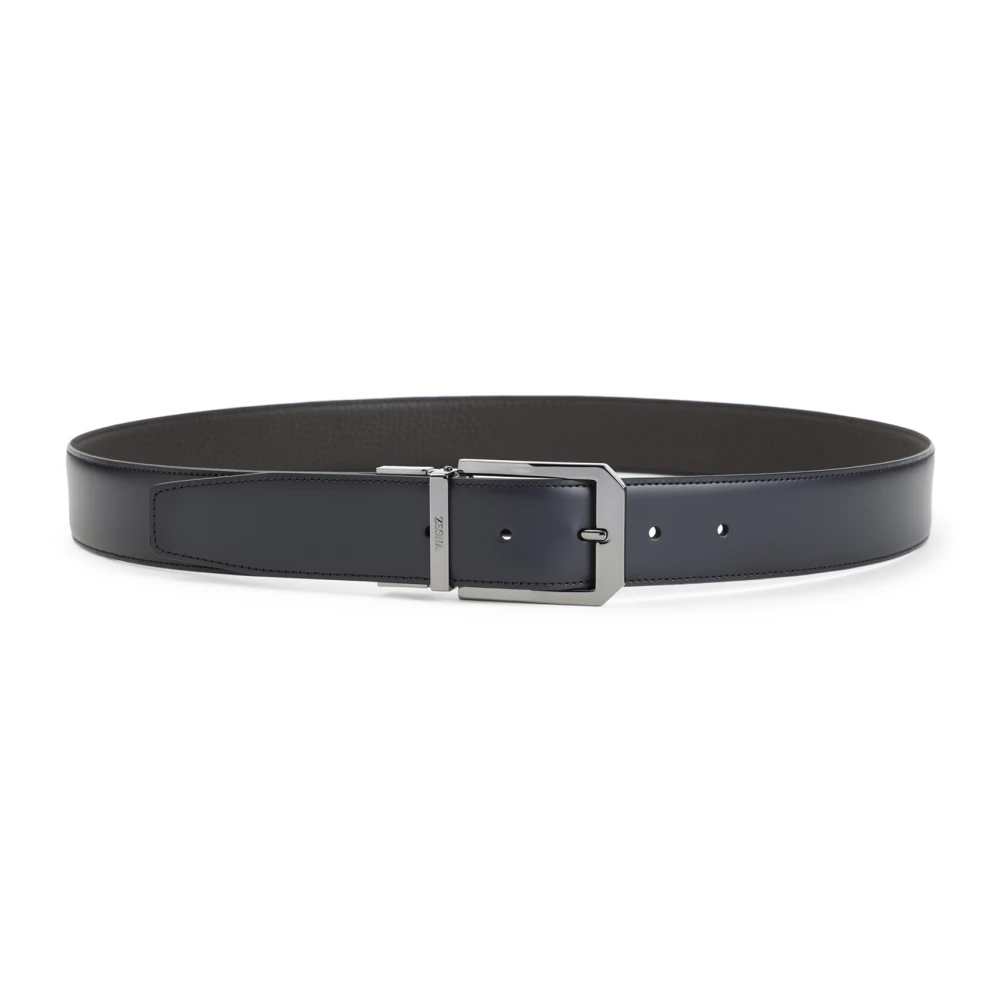 Ermenegildo Zegna Zwart Omkeerbare Leren Riem Zilveren Gesp Black Heren