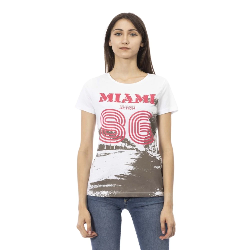 Trussardi Wit Katoenen T-shirt met Korte Mouwen en Voorkant Print Multicolor Dames