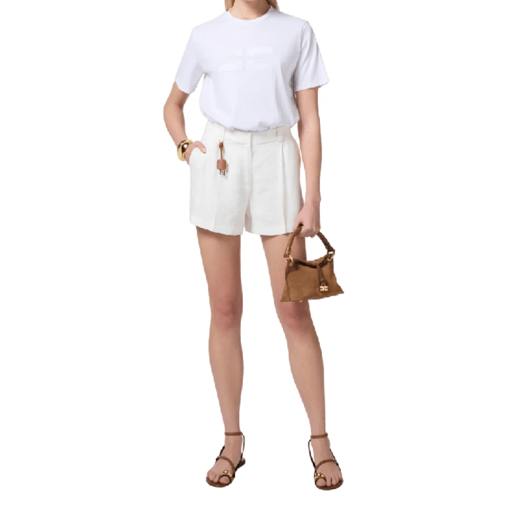 Elisabetta Franchi Geborduurd logo jersey T-shirt White Dames