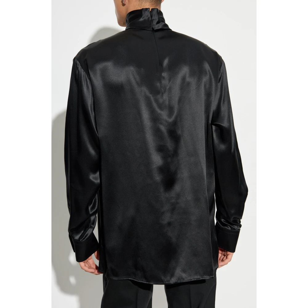 Dolce & Gabbana Zijden top met opstaande kraag Black Heren